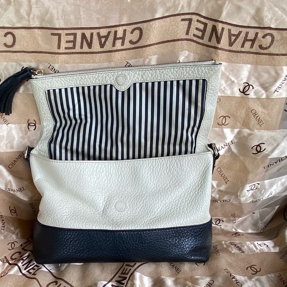 Kate Spade Navy Cream Pebble Leather Handbag - Picture 6 of 16